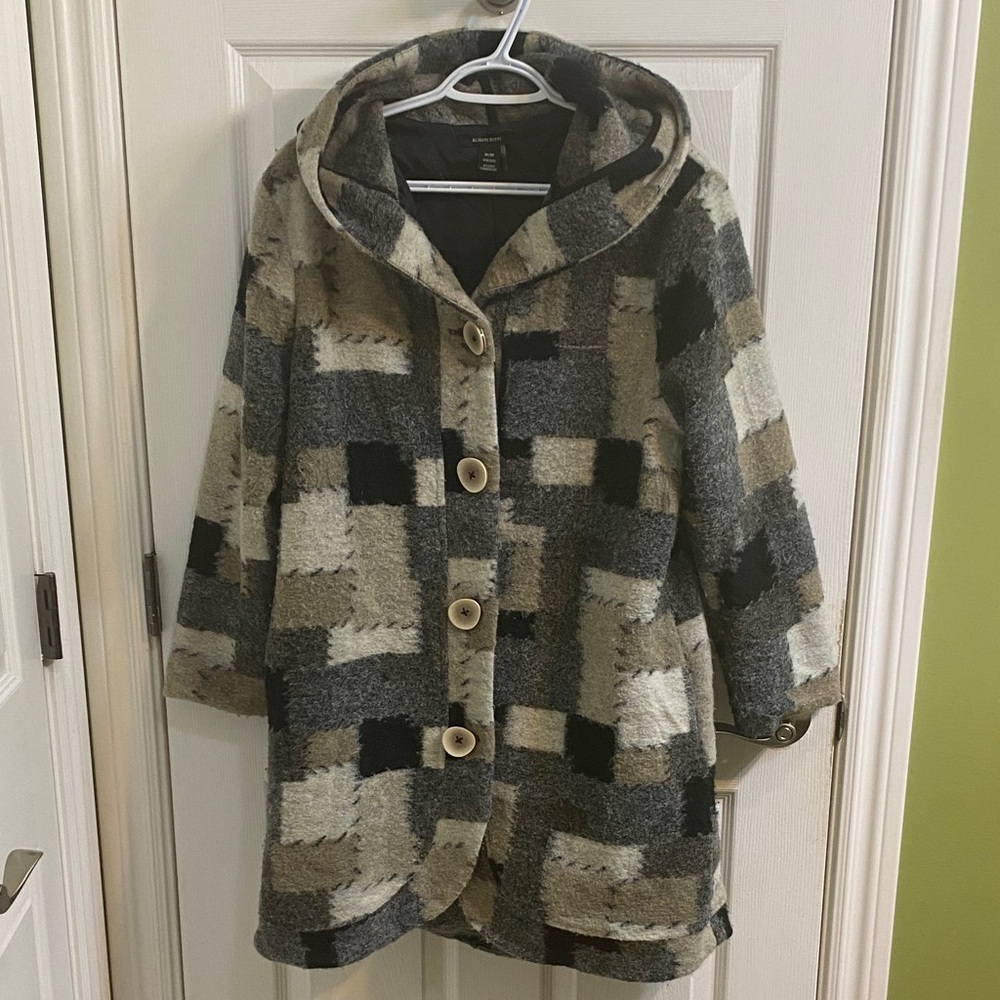 Alison Sheri Patchwork Design Wool Blend Hooded Coat Jacket Women’s Medium